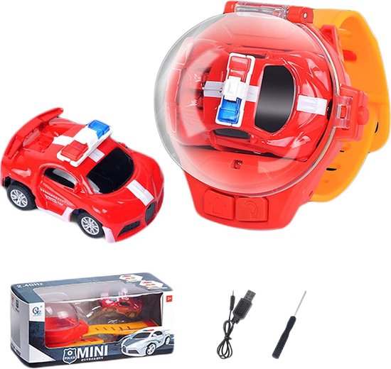 DrPhone MiniCars1 – 2.4 GHz Bestuurbare Mini Auto Voor Kinderen – Bestuurbare Auto Met Horloge Station – Met Horloge Controller – Rood