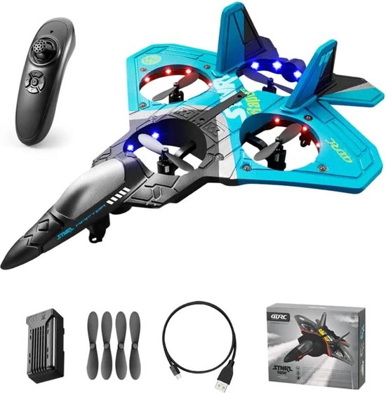 RC Vliegtuig van Schuim - Radiografisch Bestuurbaar Vliegtuig voor Volwassenen en Kinderen - Quadcopter met Gravity Detectie, Stunt Rollen en Coole Verlichting - Inclusief Batterij - Perfect Cadeau