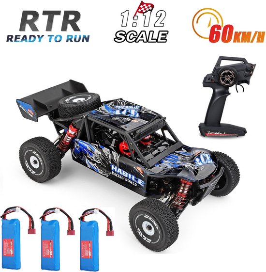 Wltoys 124018 Snelle RC Auto met 3 Accu's - RC Voertuig Volwassenen - Off Road Buggy - Radiografisch Bestuurbare Terreinwagen - RC Car