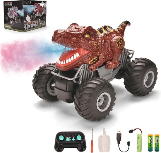 Op afstand bestuurde dinosaurusspeelgoed met geluid, licht en sproeifunctie - RC monstertruck voor kinderen vanaf 3 jaar