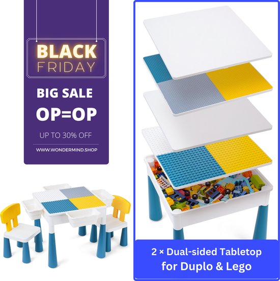 【Alles-in-1 Profi Promo】Bouwtafel set - Kindertafel met 2 Stoeltjes en 4 Bakjes - Blokkentafel - Speeltafel - Blokken Tafel Kinderen - Constructie Speelgoed 2, 3, 4, 5Y - Geschikt voor Duplo (Grote) & Lego (Kleine) Bouwstenen