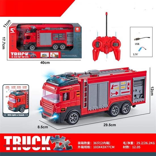 RC Brandweerwagen met licht Fire fighter Truck rood + oplaadbare batterij 30cm