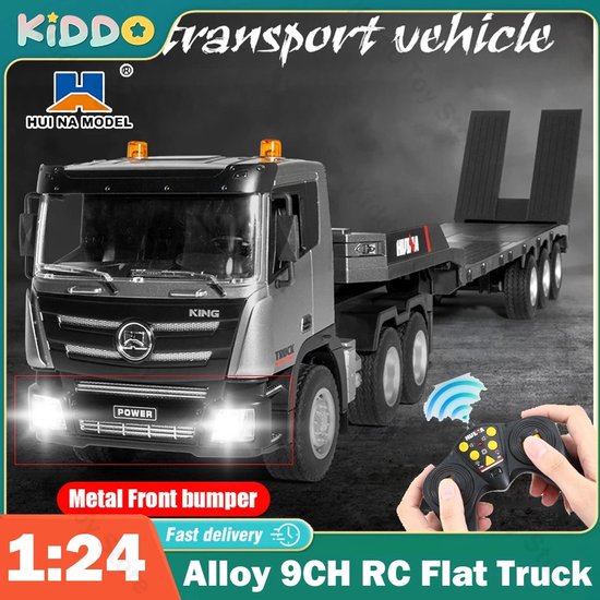 1:24 Huina Rc Flat Truck Model 9 Kanalen Legering Ingenieur Voertuig 2.4G Afstandsbediening Auto Radio Bestuurbare Aanhangwagen Speelgoed -CADEAU Bestuurbare RC Truck - Led Verlichting - 2.4G Radio Afstandsbediening 50m bereik Off-Road Control Truck