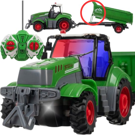 ''Kruzzel - Op Afstand Bestuurbare Tractor met Aanhangwagen en Kantelfunctie - Tractor - Tractor met aanhanger - Tractor speelgoed - Realistisch Speelgoed met Licht en Batterijen"