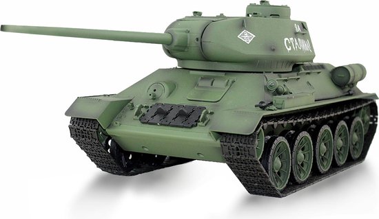 RC tank Russische T34/85 2,4 GHz 1:16 IR/BB 2.4 GHZ rook en geluid IR/BB V7.0