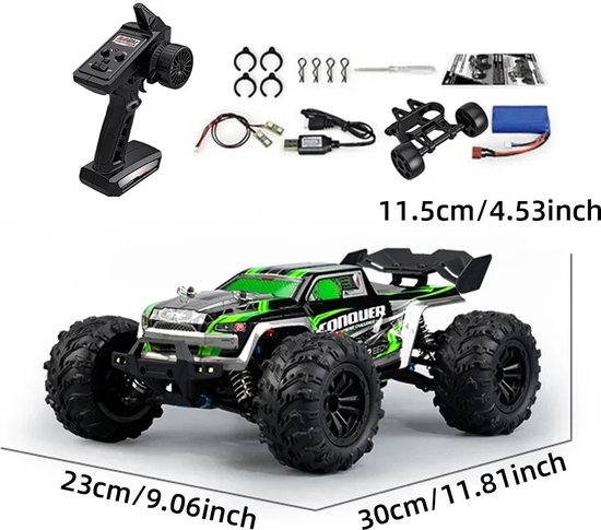 B.O.S. CONQUER RC Auto 1:16 Schaal - Hoge Snelheid 50 Km/h - Ideaal voor Volwassenen en Kinderen - 2.4G Afstandsbediening - 4WD Off-Road Monster Truck