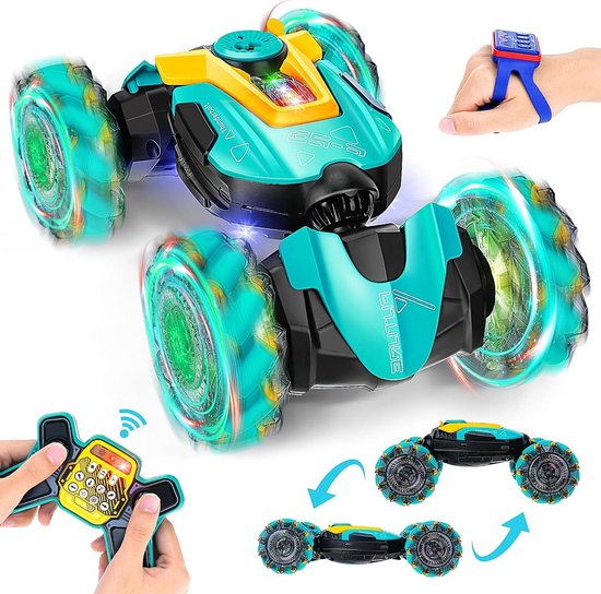 RC Stuntauto met Gebarensensor 24 GHz - Afstand Bestuurbare Drift Auto 4WD - 360° Rotatie - Licht & Muziek - Offroad - Leeftijd 6-12 - Jongens Meisjes Verjaardag Kerstcadeau