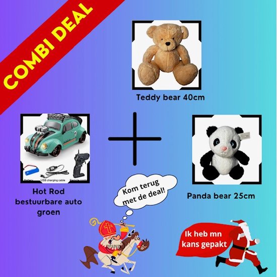 Sinterklaas/kerstdeal! | Beige bear 40CM, Panda bear en Bestuurbare auto!