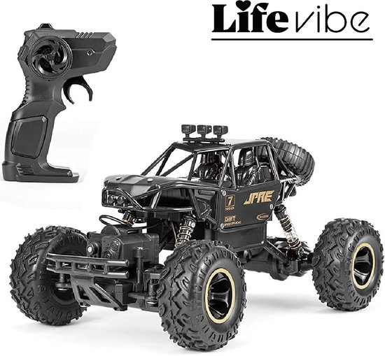 LifeVibe© Bestuurbare Auto Zwart - Voor Off-Road en op de Weg - 4X4 aandrijving - Afstandbestuurbaar - Model 2024 - Inclusief Extra Accu