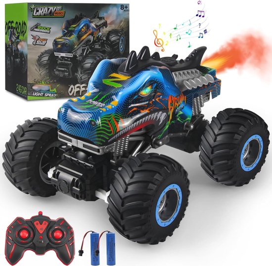 Op afstand bestuurbare dinosaurus monstertruck 1:16 met muziek en LED-verlichting - Perfect cadeau voor kinderen