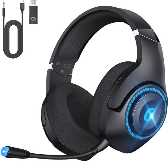 Draadloze gaming headset met microfoon, 2,4 GHz voor PS5/PS4/PC/Switch - 40 uur batterijduur, Bluetooth 5.2, ruisonderdrukking