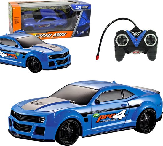 Playos® - RC Raceauto - Blauw - 1:24 - Bestuurbare Auto - Rollenspel - Speelgoed - Sinterklaas - Kerst