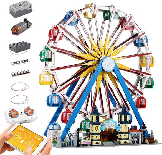 Mould King - Technic Bloemen park Reuzenrad | Kermis achtbaan architecture ideas | Creator Classic speelgoed | Expert icons bouwsets | Muziekdoos & verlichting geschenkset voor volwassenen & kinderen (compatibel met lego , mega bloks of sluban stenen