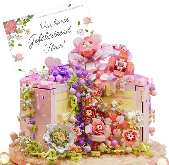 Zhe Gao - Taart met bloemen cadeau | Birthdaycake bloemenpracht | Icons ideas | Classic Creator STEM speelgoed taartdecoratie bouwpakket | modelbouw voor volwassenen en kinderen | 1524 bouwstenen (niet compatibel met Mould King of Lego stenen)