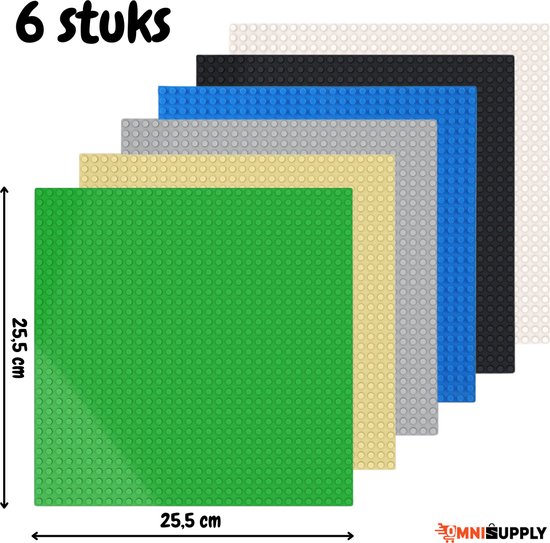 Complete Set Bouwplaten 32x32 noppen - 6 Stuks - geschikt voor LEGO - Classic Voordeelpakket - Bouwplaat/Grondplaat - Groen, Blauw, Grijs, Licht bruin, Zwart, Wit