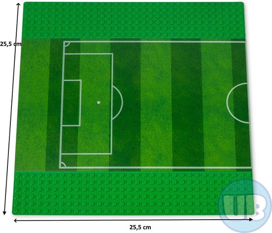 Uniblocks City wegenplaat 2 stuks Voetbalveld - 25,5 x 25,5 cm | City wegplaat recht - bocht -Tsplitsing - kruising | combineer met Lego wegenplaten | grondplaten 32x32 noppen | afmeting25, 5 m x 25,5cm |wegen | auto's | Geschikt voor LEGO | wegplaat