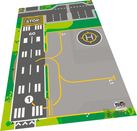 BrickMaps 32435001 - City - Small Airport - Wegplaat speelmat voor LEGO Vliegtuig - Formaat gelijk aan 3x5 LEGO bouwplaat