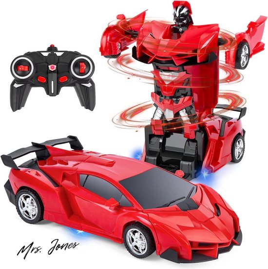 Mrs. Jones Afstand Bestuurbare Auto voor Kinderen 3-12 Jaar Transformeren Robotauto Speelgoed 2.4GHz 360° Rotatie RC Robotspeelgoed Rood - Kinderen Speelgoed .