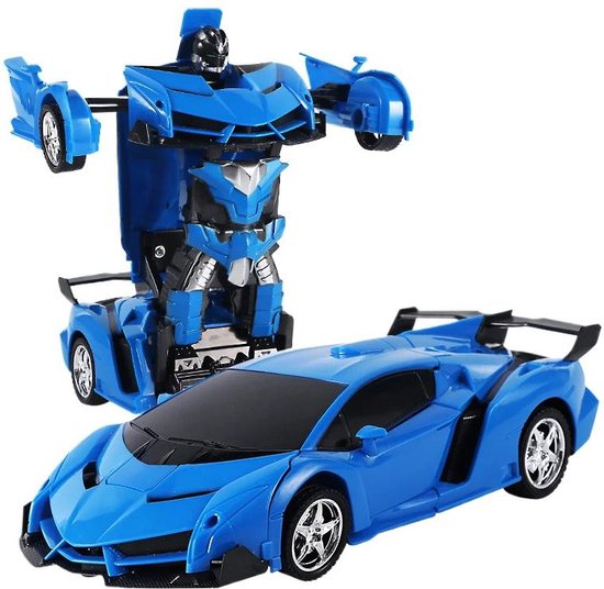 Playos® - Transformer Auto en Robot - Blauw - met Licht en Geluid - Bestuurbare Auto - Bestuurbare Robot - RC Voertuig - Cadeau - Sinterklaas