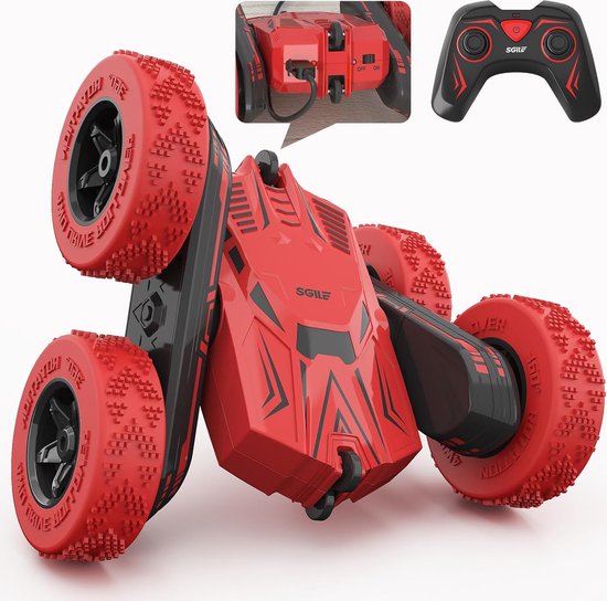 Auto met afstandsbediening, RC stuntauto voor jongens meisjes, 4WD 2.4Ghz RC-voertuig met 360° dubbelzijdige rotatie speelgoed voor kinderen van 6-12 jaar