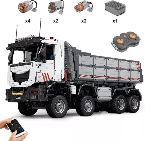 RC Op Afstand Bestuurbaar Mercedes Arocs 8x8 Kipper Vrachtwagen Technic Bouwpakket | Truck | Iveco | MAN | 5768 Bouwstenen | Creator | Bouw & Constructie | Pneumatiek | Lego® Compatible | Toy Brick Lighting®