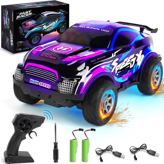 Comnox - 15 km/u RC Off-Road Auto - LED Verlichting - 2,4 GHz Afstandsbediening - Oplaadbaar 50+ Minuten Speeltijd - Anti-Crash Design - Voor Binnen & Buiten - Cadeau voor Kinderen 6+