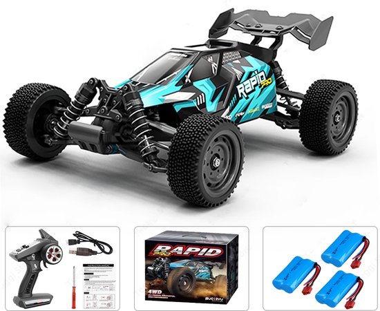 Comnox - RC Monster Truck 1:16 - 70 KM/H Drift - 4WD - LED Lights - Brushless Motor - All-Terrain - Blauw - Buggy