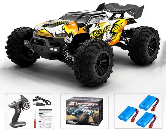 Comnox - RC Monster Truck 1:16 - 70 KM/H Drift - 4WD - LED Lights - Brushless Motor - All-Terrain - Geel