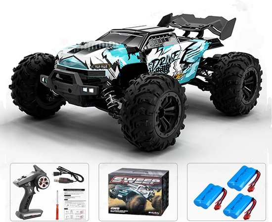 Comnox - RC Monster Truck 1:16 - 70 KM/H Drift - 4WD - LED Lights - Brushless Motor - All-Terrain - Blauw