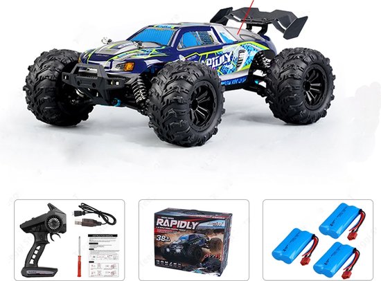 Comnox - RC Monster Truck 1:16 - 50 KM/H Drift - 4WD - LED Lights - Brushless Motor - All-Terrain - Blauw - Smal