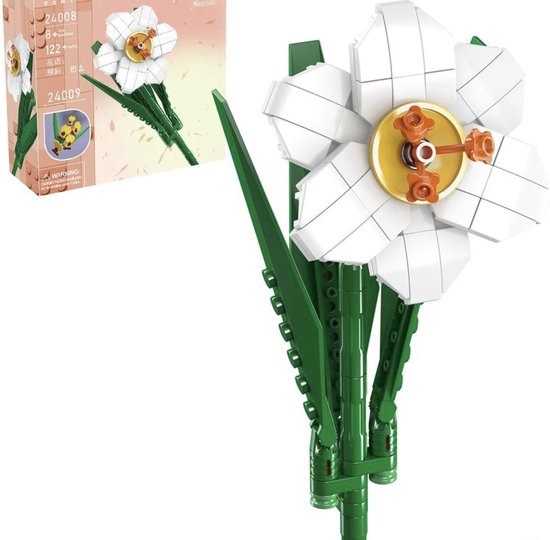 Hollandse Witte Narcis Bloem Bouwpakket | LEGO® Compatible | Bloemen | Bloemstuk | 122 Bouwstenen | Toy Brick Lighting®