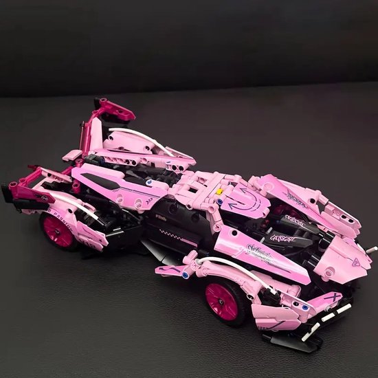 Bouwstenen Technic - Roze Race auto | Mini Racewagen met Display Box Bouwstenen | 1280+ Bouwstenen | (compatibel met Lego en Lego technic)