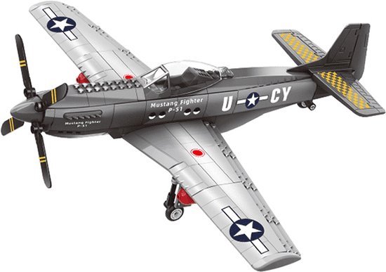 Bricker P-51 mustang - vliegtuig - speelgoed - compatibel met lego - Fighter jet - leger - Army - Militair