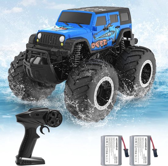 Amfibische RC Auto voor Kinderen - 4WD, 2,4 GHz, 360° Rotatie, Waterdichte Monstertruck - Off-Road Speelgoed met 2 Batterijen