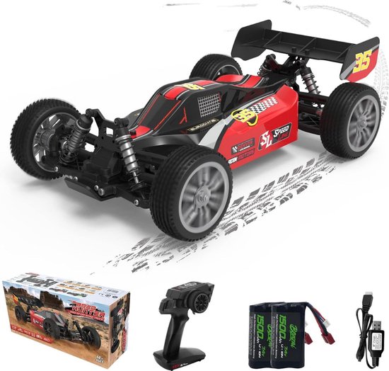 Bestuurbare Auto - Op afstand bestuurbare auto 1/12 RC auto buggy car - op afstand bestuurd speelgoed alle terreinen offroad van de weg voor volwassenen en kinderen 2,4 GHz 4WD geborsteld RTR met 2 1500 mAh batterijen (zwart/rood)