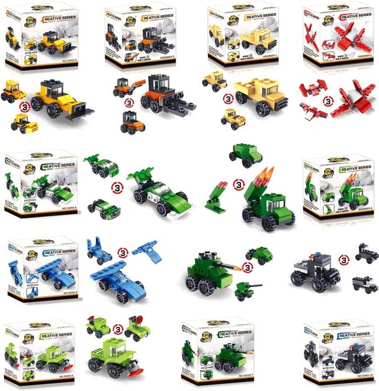 Bouwpakket Stadswagens - Set van 10 Miniatuur Voertuigen - Creatieve Bouwsteentjes voor Kinderen - Geschikt voor Kerstcadeau en Feestjes - Geschikt voor LEGO®