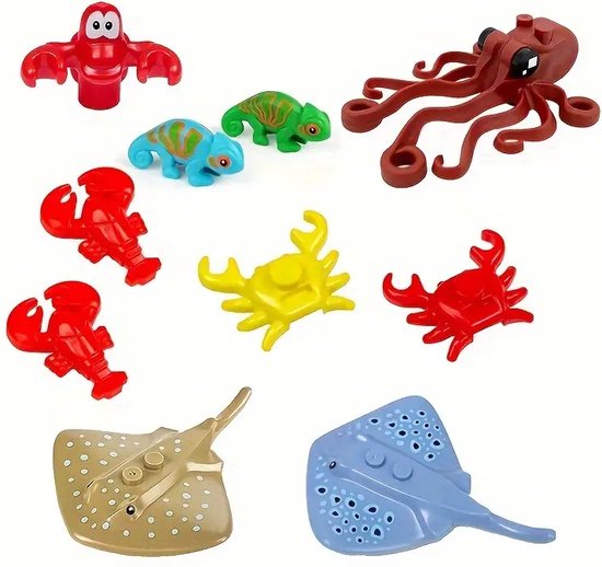 Set van 10 Zeedieren Bouwstenen – Inclusief Octopus, Krab, Hagedis, Kreeft & Pijlstaartrog – Educatief Speelgoed – Geschikt voor Lego® – ABS Plastic – Oceaanleven Thema