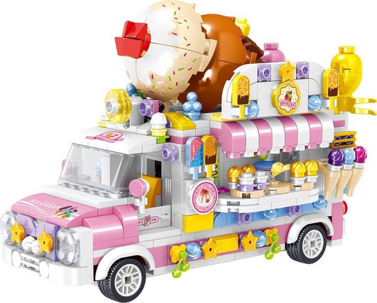 Zhe Gao - IJswagen | City & friends Adventure | Classic Creator STEM speelgoed knutselen meisjes bouwpakket | Kermis & Pretpark Auto Foodtruck modelbouw voor kinderen en volwassenen | 593 bouwstenen (niet compatibel met Mould King of Lego stenen)