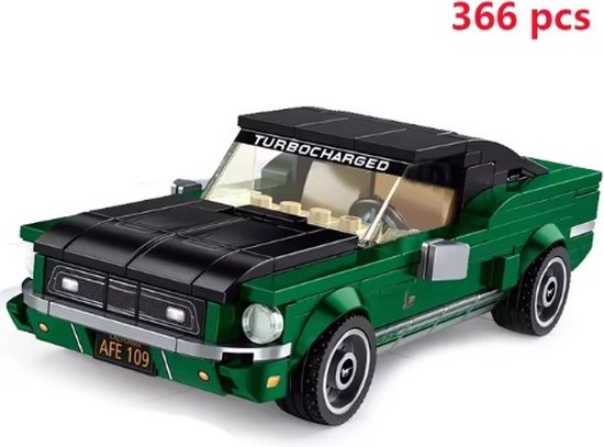 Bouwblokjes vintage groene sportauto, 366 blokjes | te combineren met Lego | auto sportwagen vintage muscle car bouwpakket | groene sportwagen bouwpakket