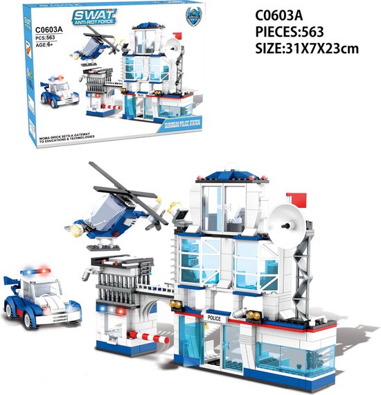 SWAT Anti-Riot Force - Politiebureau Bouwset - Politie Station Bouwpakket - Educatief Speelgoed - 3D Puzzel Bouwset - Compatibel met Lego - Educatief Speelgoed - 563 Stuks