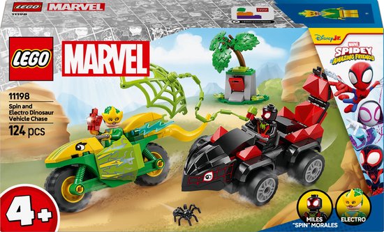 LEGO Marvel Spidey en zijn geweldige vriendjes Spin en Electro achtervolging met dinosaurusvoertuigen - 11198