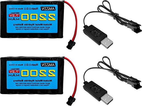 AA NiMH Batterij met USB-Oplaadkabel - 2200 mAh - Geschikt voor Huina RC voertuigen - 2 stuks