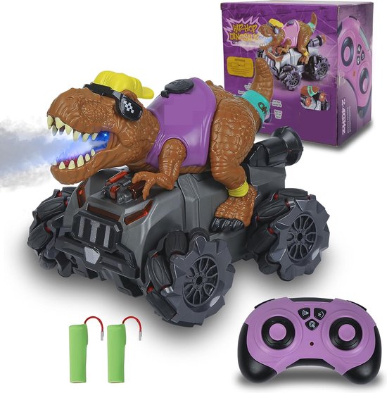 Op afstand bestuurde auto, Afstandsbediening Dinosaurusauto, 2,4 GHz Cartoon Afstandsbediening Monster Truck, RC Dinosaurus Spray Muziek RC Monster Truck Stuntshow voor Jongens 4-7 8-12