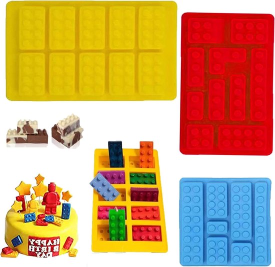 Chocoladevorm Siliconen 3-Delige Moulds voor Bouwstenen Lego - Candy Moulds Rechthoekige Mal - Muffins Cakes Pudding Ijsblokjes Gelei