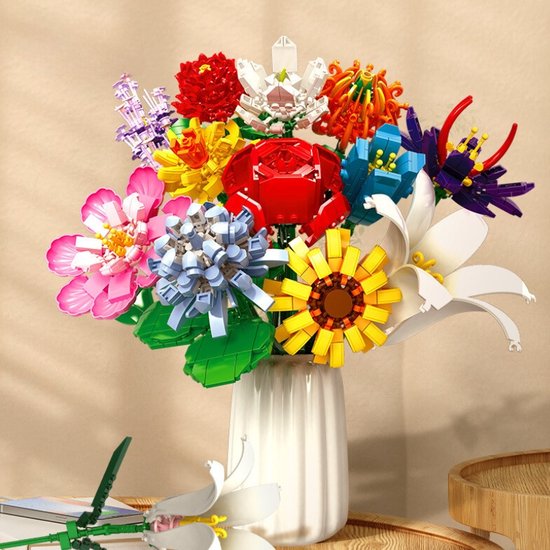 Flower Clusters Bouwset - Kleurrijke Bloemen Bouwpakket – Creatieve Bloemenboeket Constructieset – Compatibel met LEGO – Educatief STEM Speelgoed - 1064 Stuks