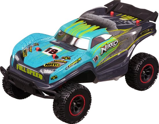 NIKKO RC 10132 Racing Series Fang Racing, Bestuurbare Auto RC Auto, Raceauto tot 14 km/h, Krachtige Motor & Cool Design met Achterspoiler, Voor Kinderen vanaf 6 Jaar & Volwassenen, ca. 28 cm, Groen / Grijs