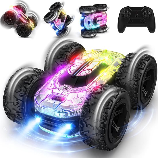 Op Afstandsbediening Auto Offroad 4WD Kinderspeelgoed 3-12 Jaar 360° Flip RC Crawler Car met Ledlicht, Auto Speelgoed Hoge Snelheid en Oplaadbaar, Verjaardag Kerst Cadeau voor Kinderen Jongen Meisje