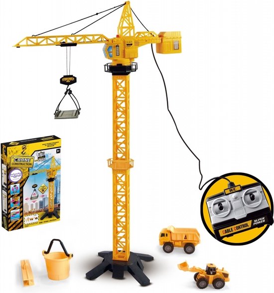 WOOPIE speelgoed hijskraan - RC voertuig - op afstand bedienbare hijskraan - 103 cm hoog - R/C Graafmachine - Inclusief 4 speelgoed.