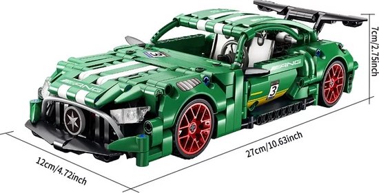 Bouwblokjes groene sportauto, 456 blokjes | te combineren met Technisch Lego | sportauto bouwpakket | groene sportwagen bouwpakket met pullback motortje