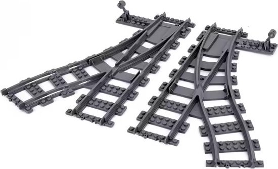 Wisselset geschikt voor Lego treinbanen en Mould King treinbanen | compatible met Lego wissels voor trein rails | 2 wissels voor standaard blokjes treinbanen